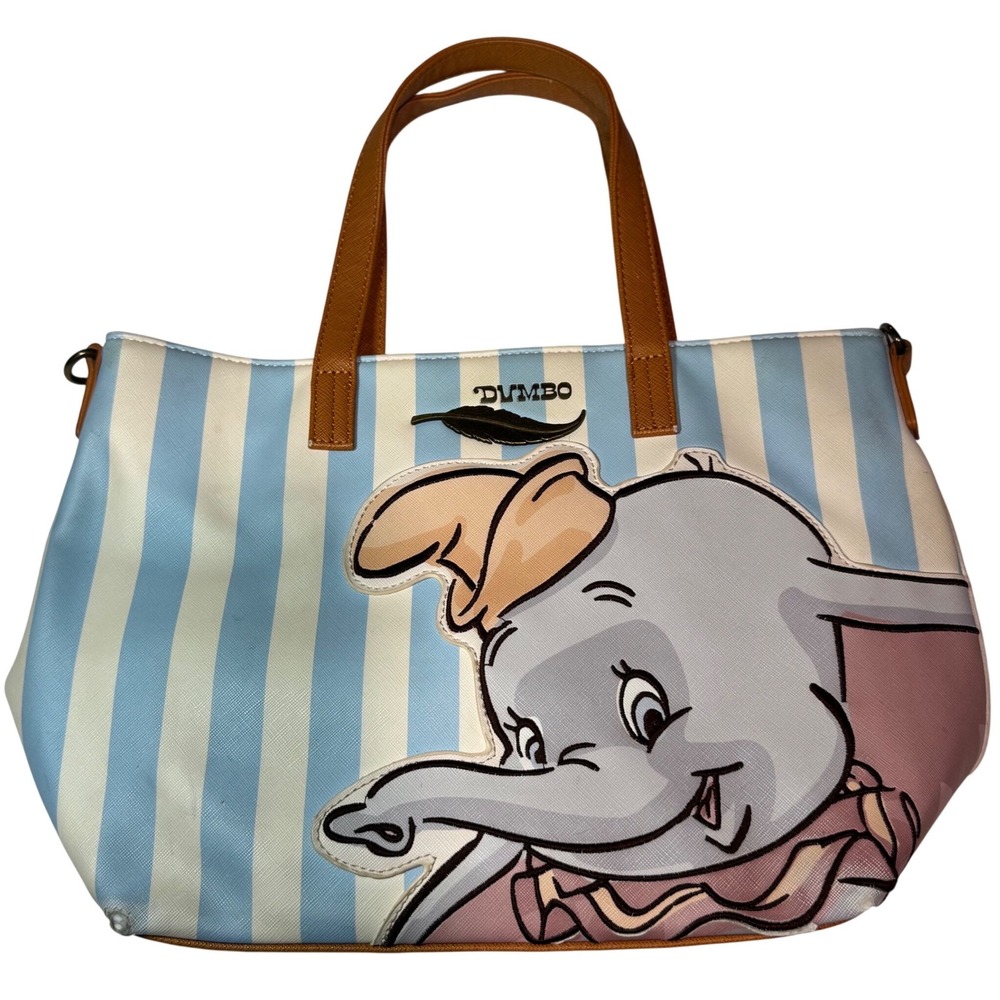 Loungefly Disney Dumbo Timothy Mouse Striped Tote Bag Blue White Fair